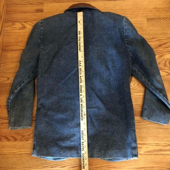 Jl Colebrook VTG 90’s Boxy Denim Blazer 2 Button Leather Detailing Pockets SM - Picture 7 of 12